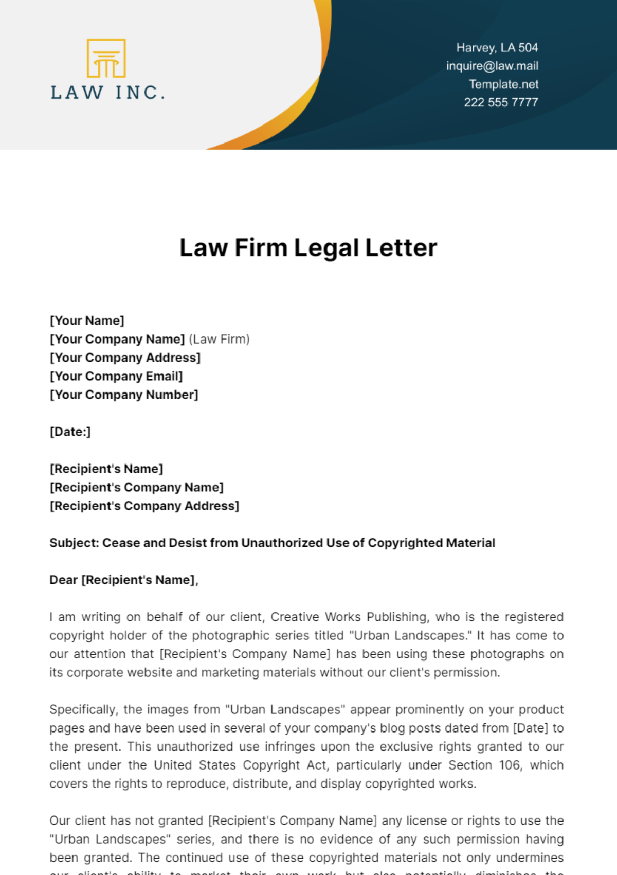 Free Law Firm Legal Letter Template to Edit Online