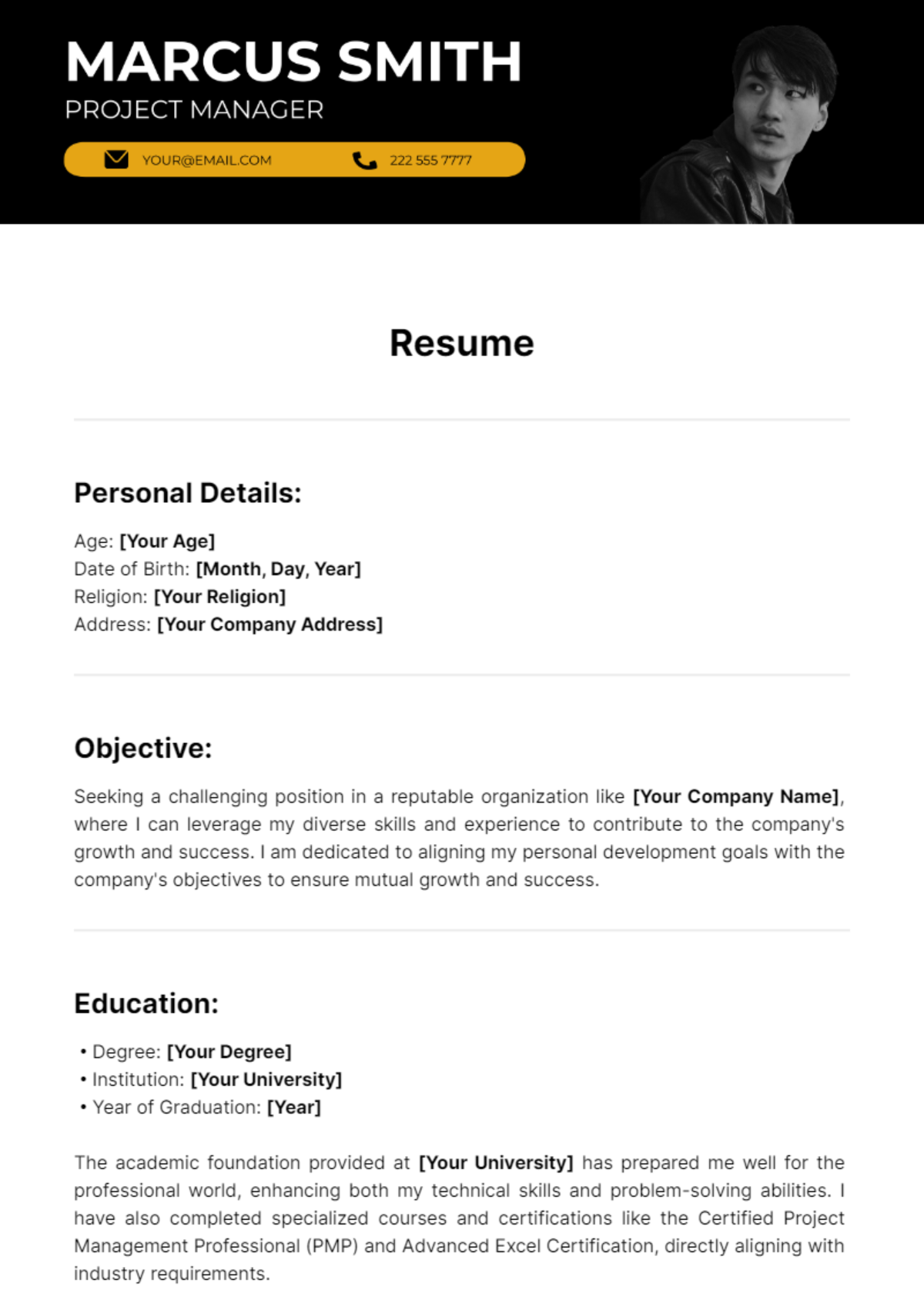 Free Resume Template to Edit Online