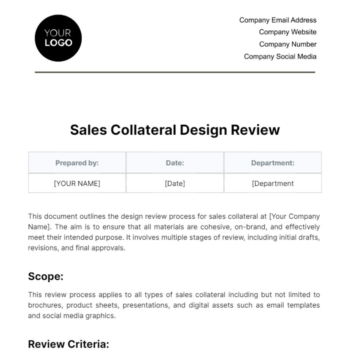 Free Sales Collateral Design Review Template to Edit Online