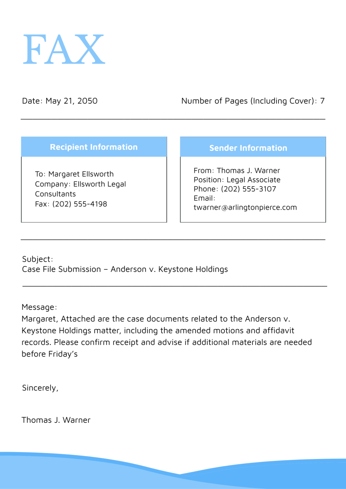 Free Blue Legal Fax Cover Page Template to Edit Online