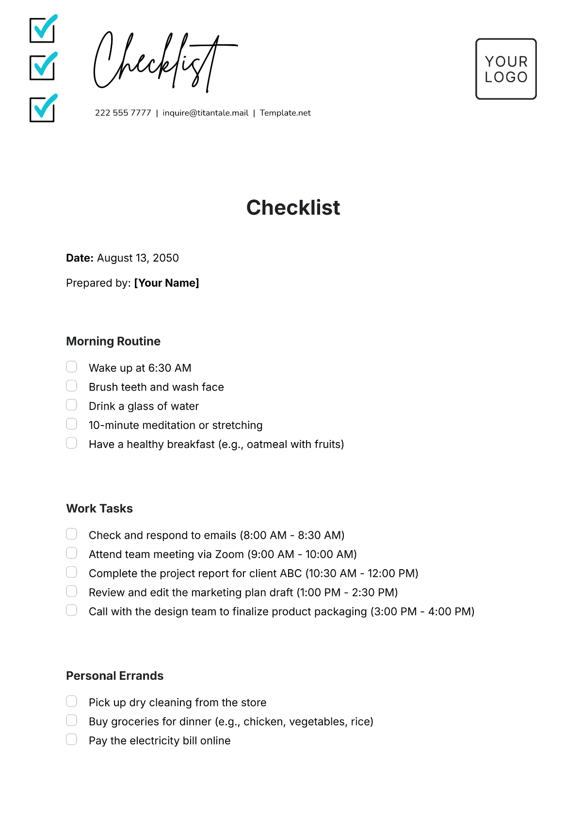 Free Checklist Template to Edit Online | Template.net