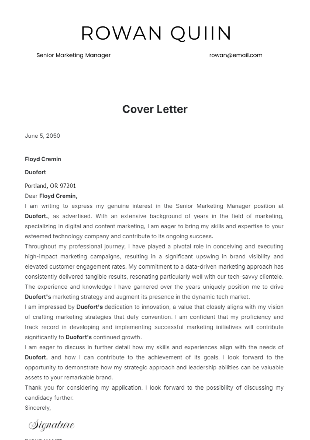 Free Cover Letter Template to Edit Online