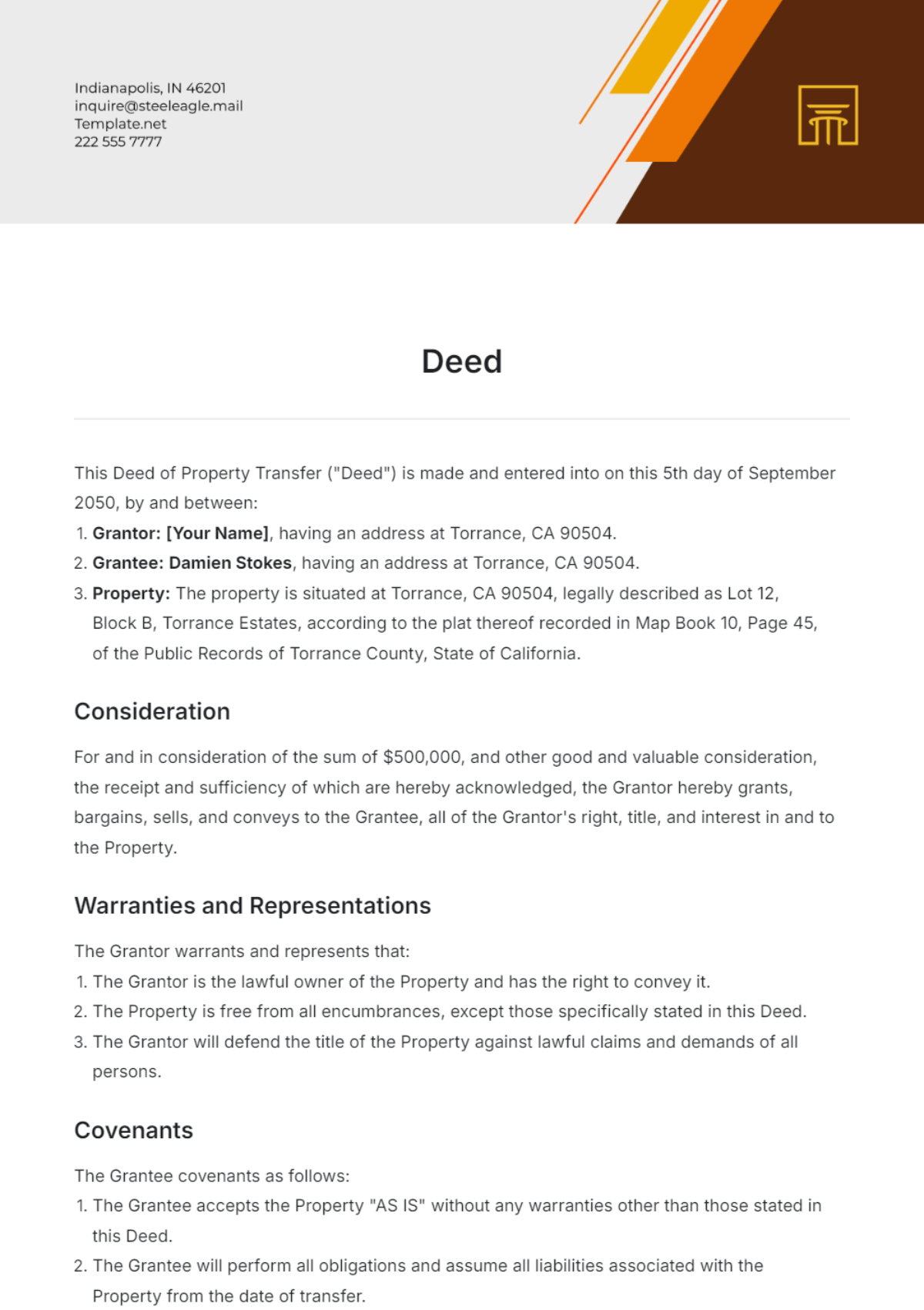 Free Deed Template to Edit Online