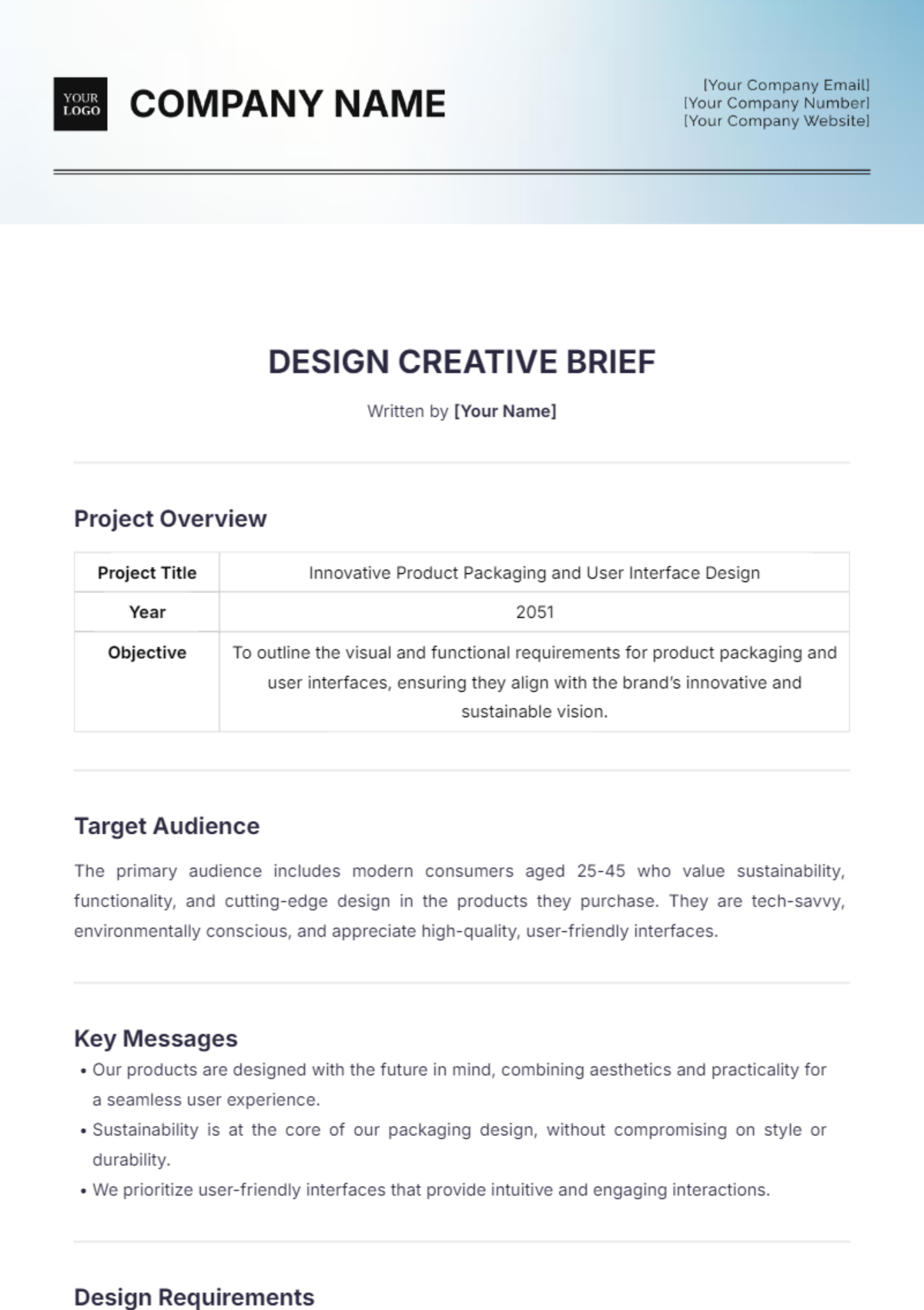 Free Design Creative Brief Template to Edit Online