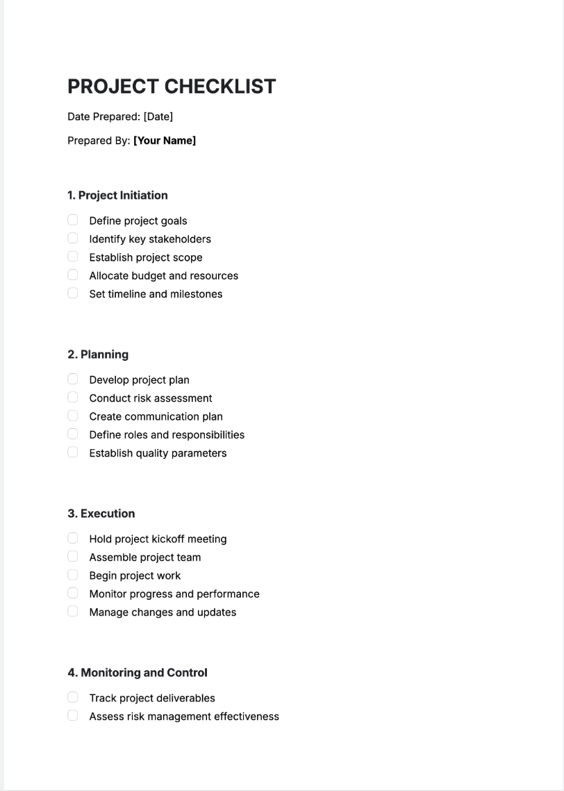 Free AI Project Checklist Generator, Free Project Checklist Maker Online Tool