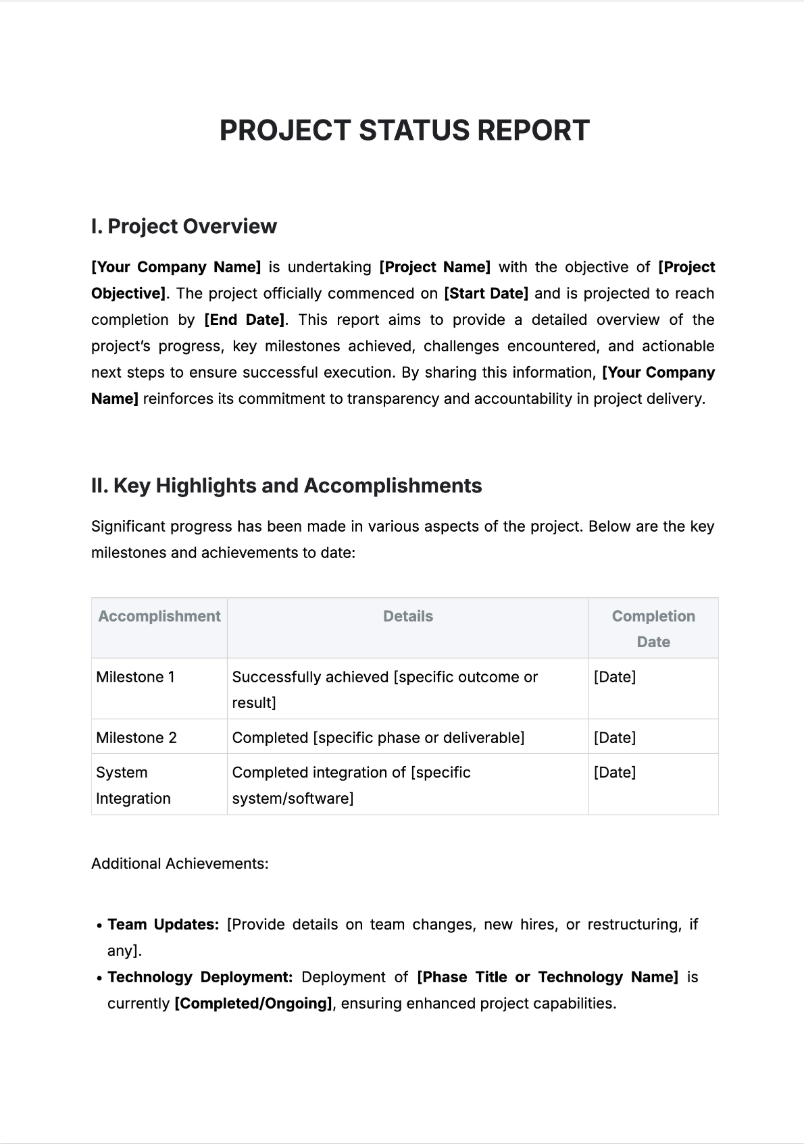 Free AI Project Status Report Generator, Project Status Report Maker Tool