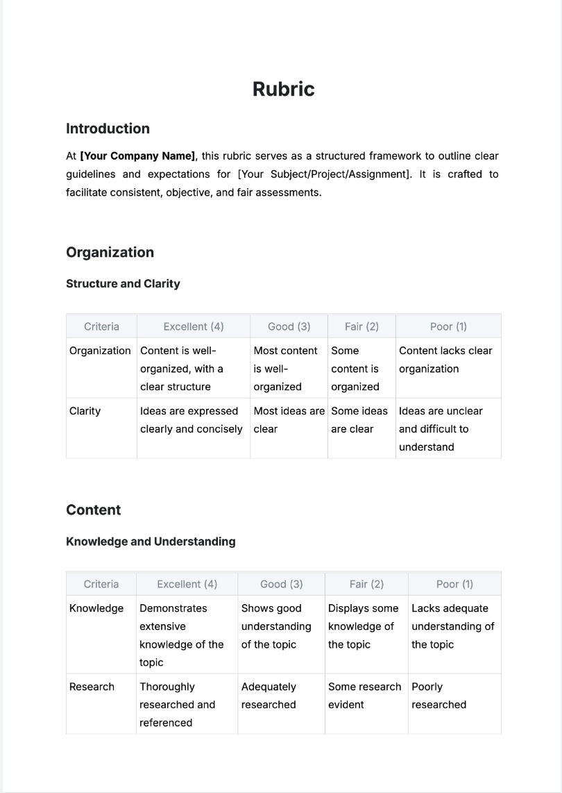 Free AI Rubric Generator, Free Rubric Maker Online Tool