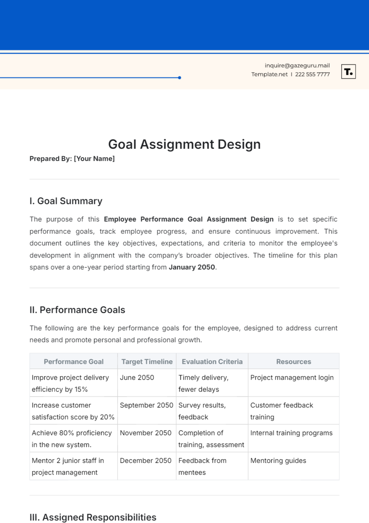 Free Goal Assignment Design Template to Edit Online
