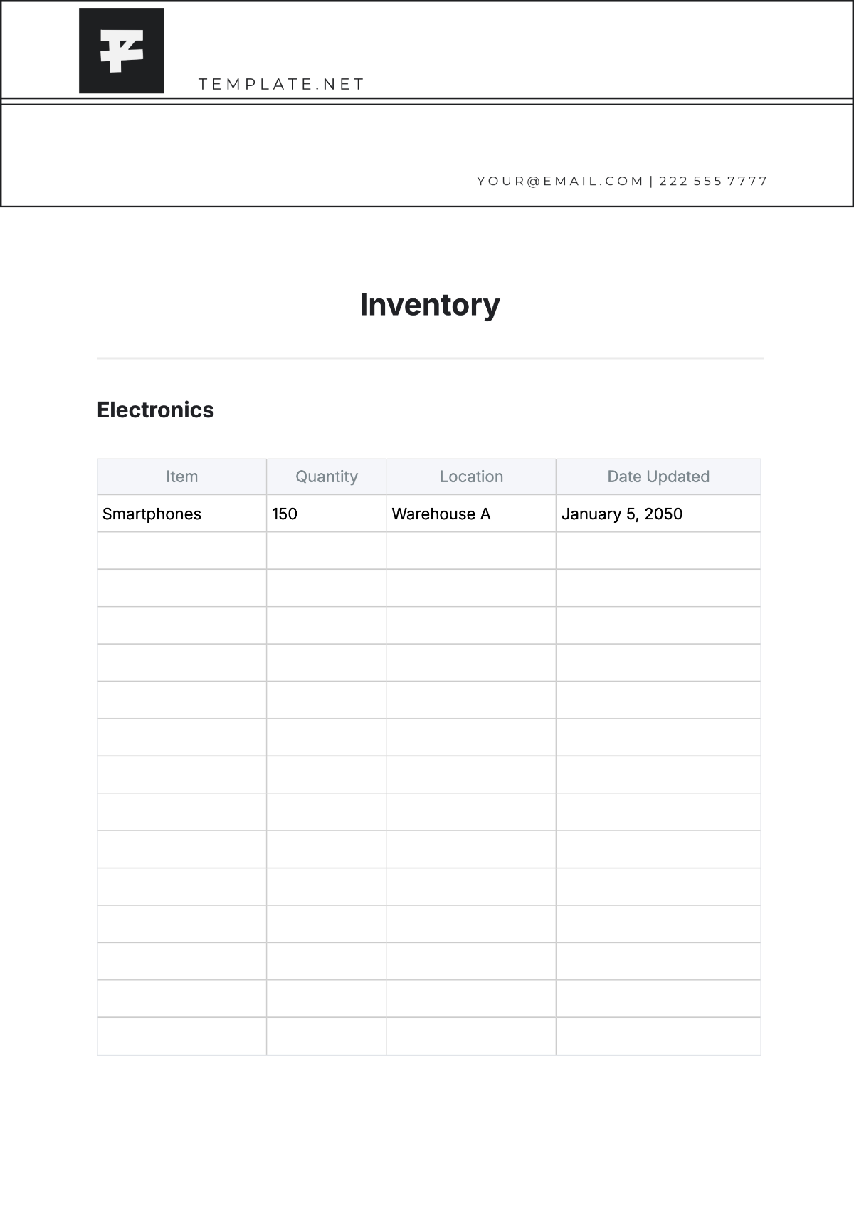 Free Inventory Template to Edit Online