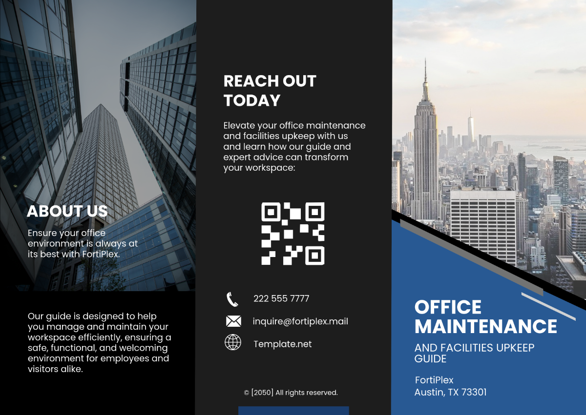 Free Office Maintenance and Facilities Upkeep Guide Pamphlet Template to Edit Online