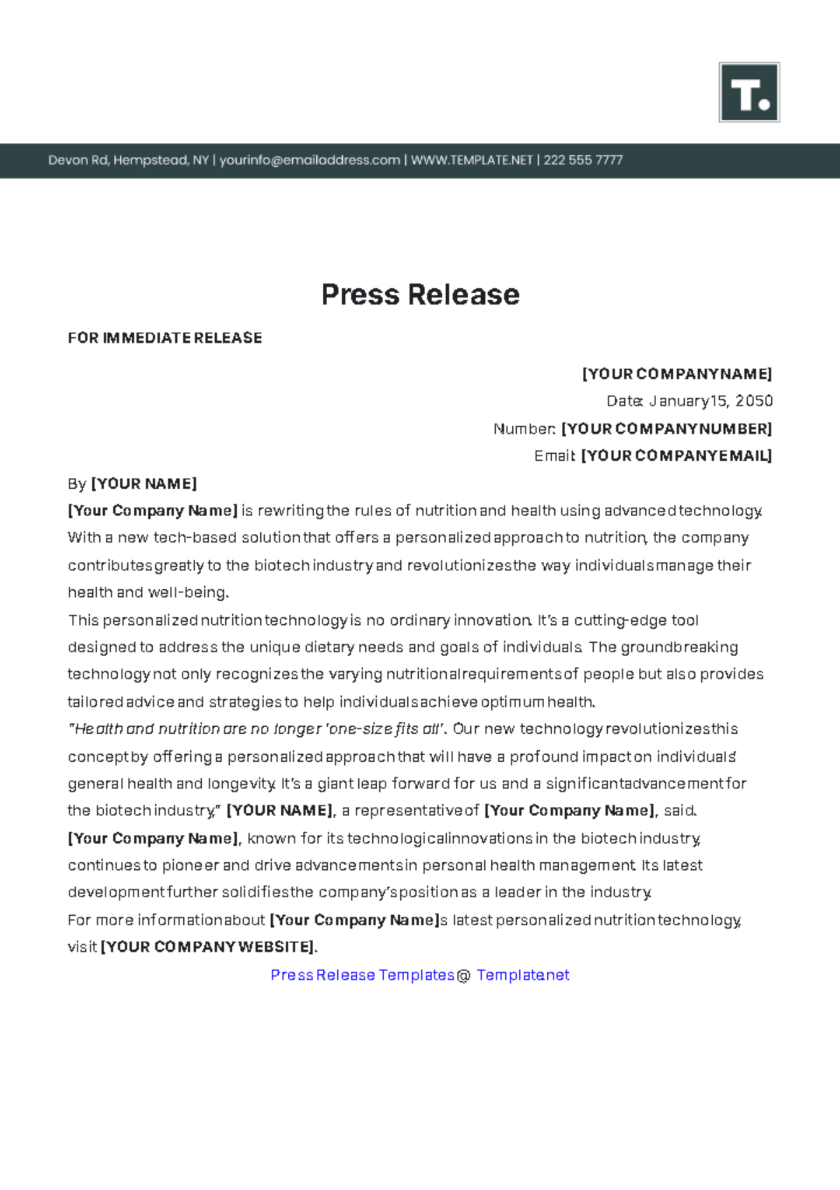 Free Press Release Template to Edit Online