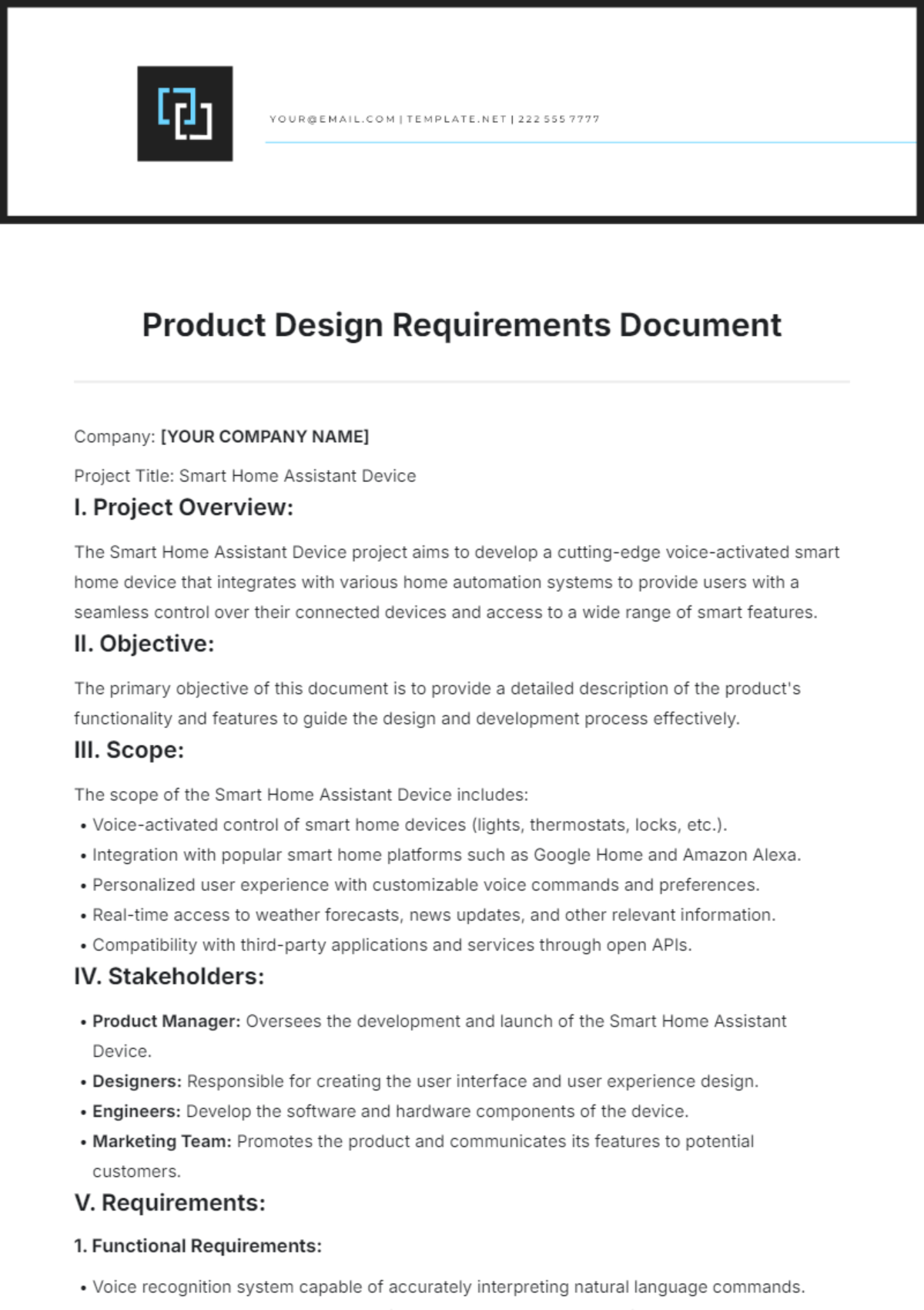 Free Product Design Requirements Document Template to Edit Online