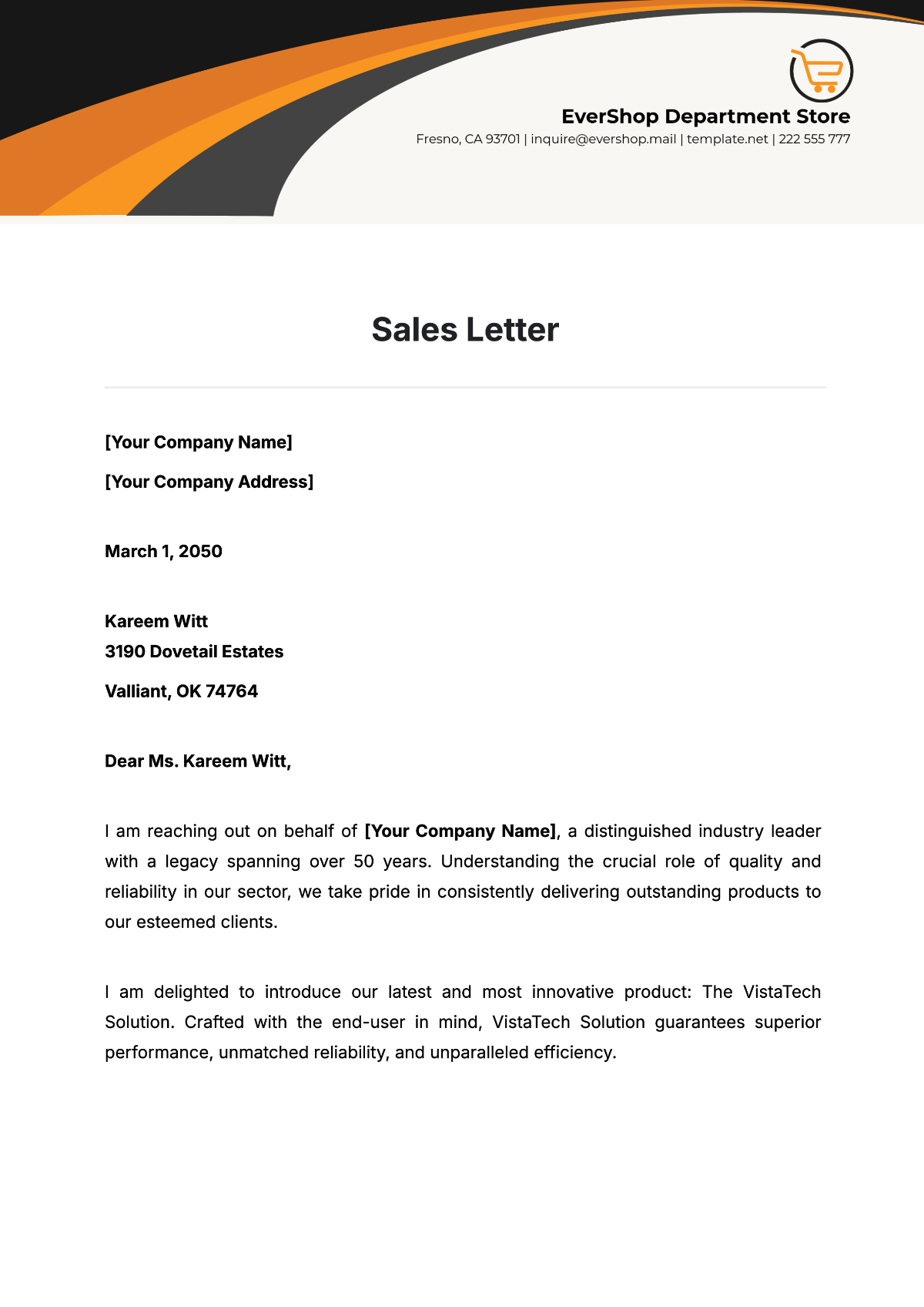 Free Sales Letter Template to Edit Online