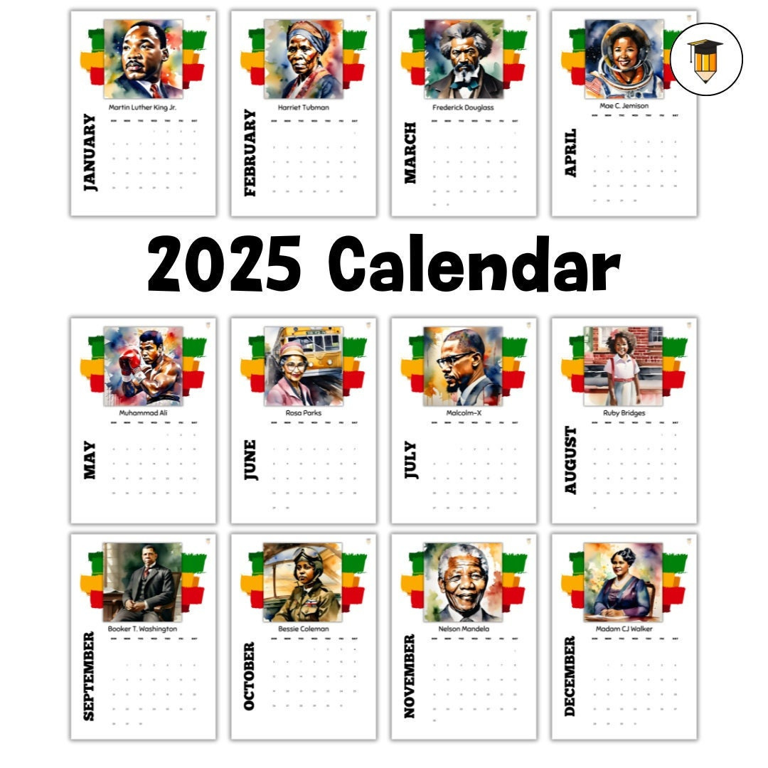 2025 Black History Calendar | Bulletin Board Display | Black with Black History Calendar 2025 Printable