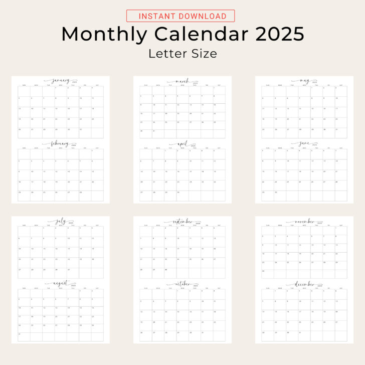 Free Printable 4×6 Monthly Calendar 2025