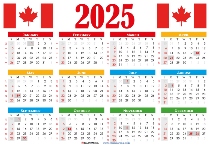 2025 Calendar Printable Canada