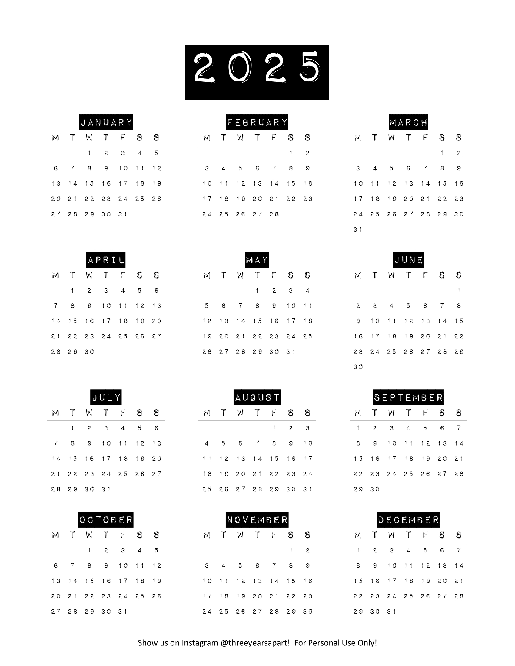 2025 Calendar Free Printable | Bullet Journal And Planner Free within Bullet Journal Calendar 2025 Printable