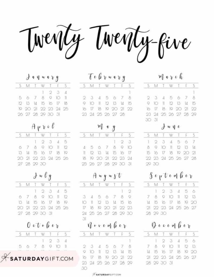 2025 Mini Calendar Printable