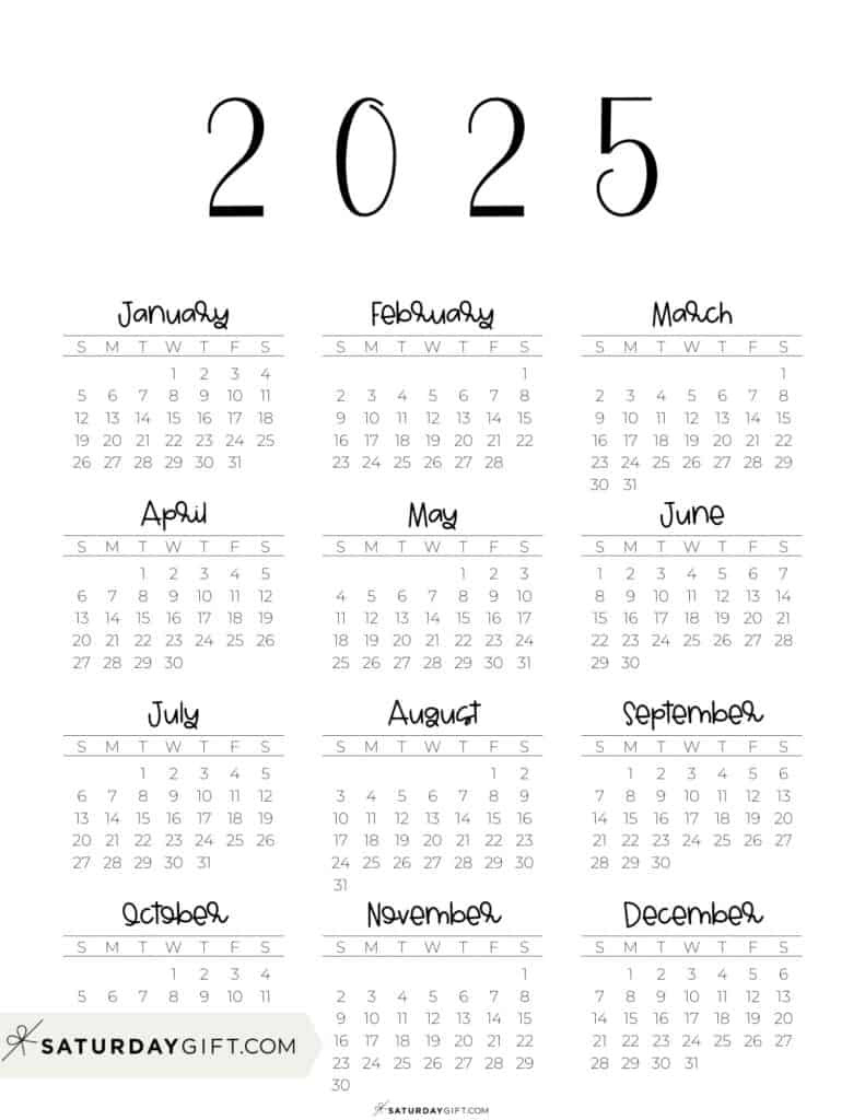 2025 Calendar Printable - 18 Cute &amp;amp; Free 2025 Yearly Calendar inside 2025 Full Year Calendar Free Printable