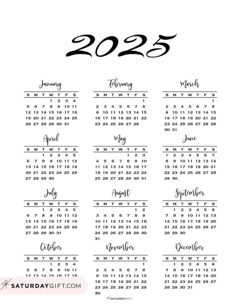 2025 Calendar Printable - 18 Cute &amp;amp; Free 2025 Yearly Calendar inside 2025 Year Calendar Printable One Page