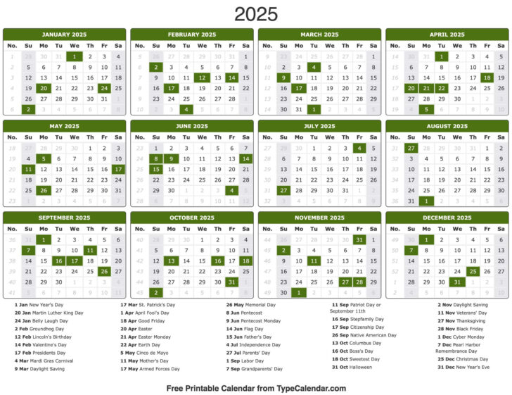 Christmas Calendar 2025 Printable