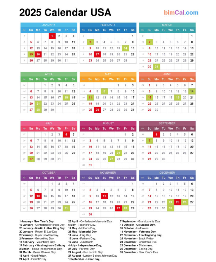 2025 Holiday Calendar USA Printable