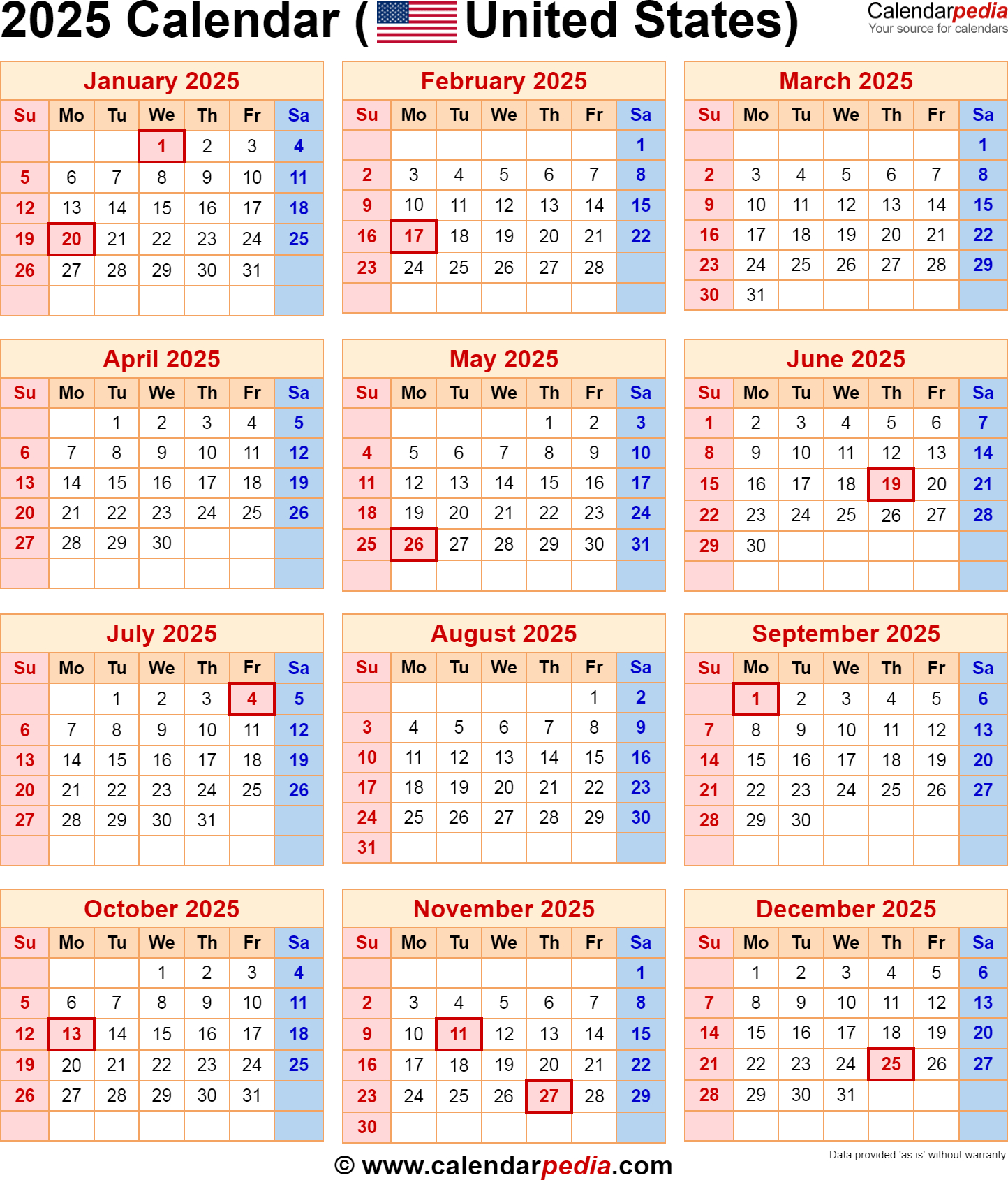 2025 Calendar With Federal Holidays regarding 2025 Holiday Calendar USA Printable