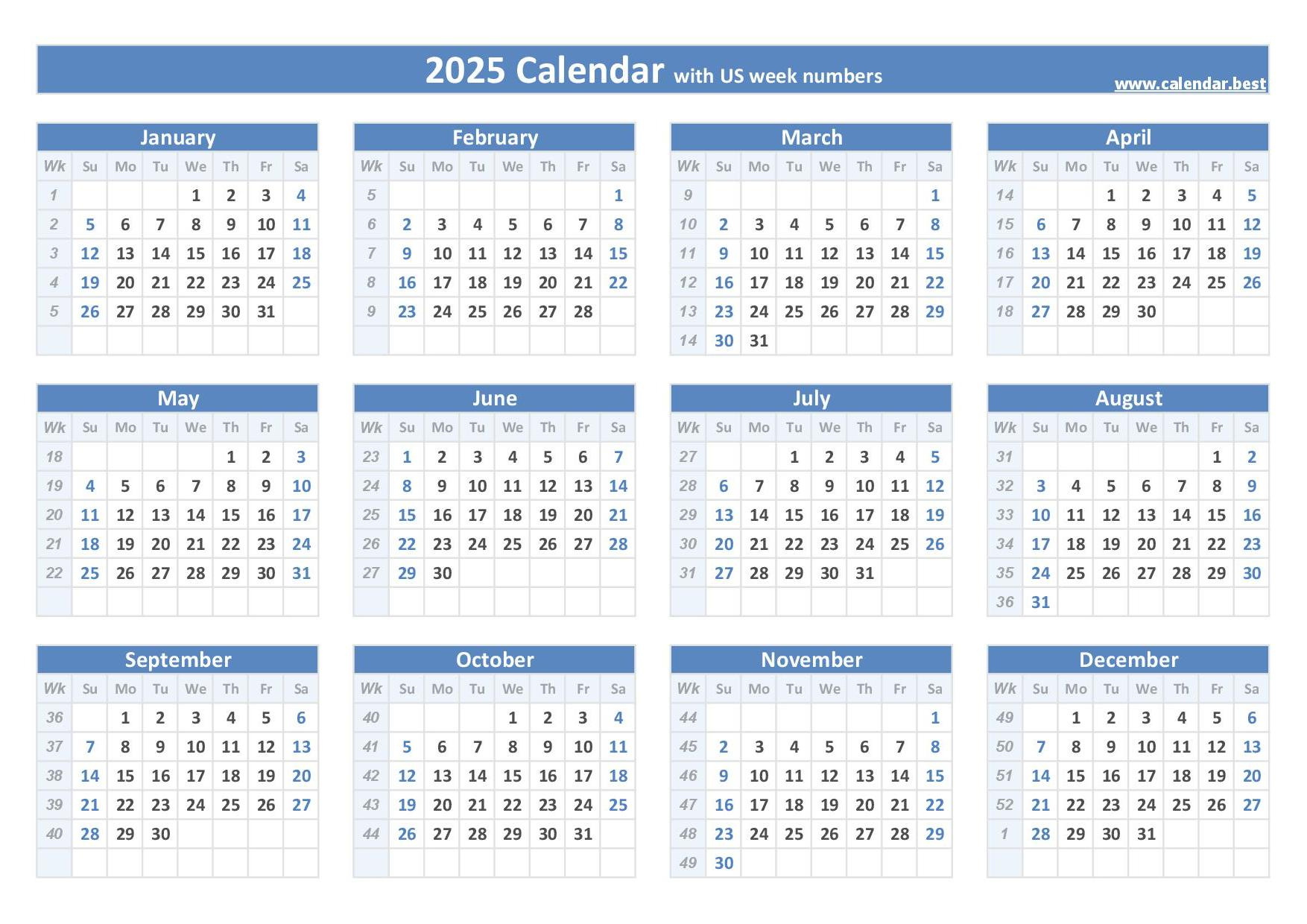 2025 Calendar With Week Numbers for Free Calendar 2025 Numbers Printable