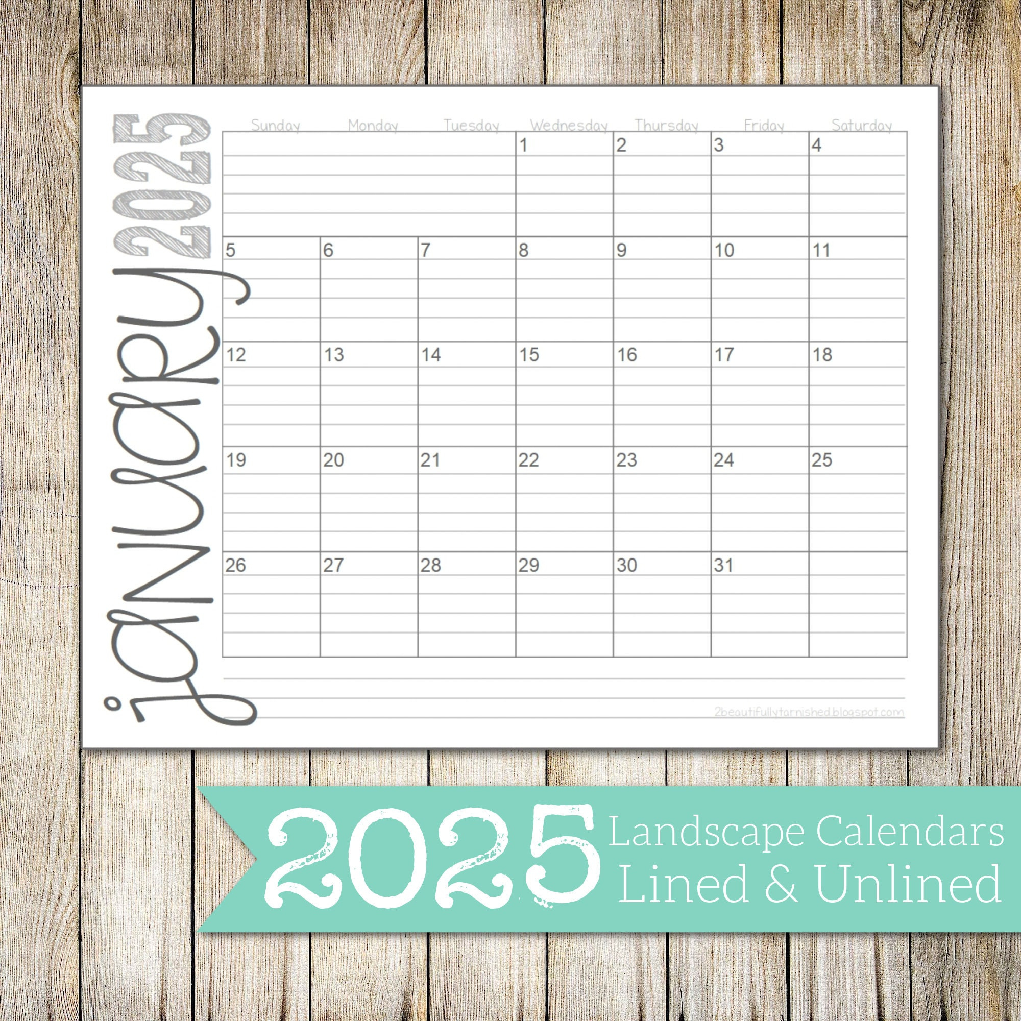 2025 Landscape Lined &amp;amp; Unlined Monthly Calendars 8.5X11 Landscape regarding 2025 Calendar with Lines Printable