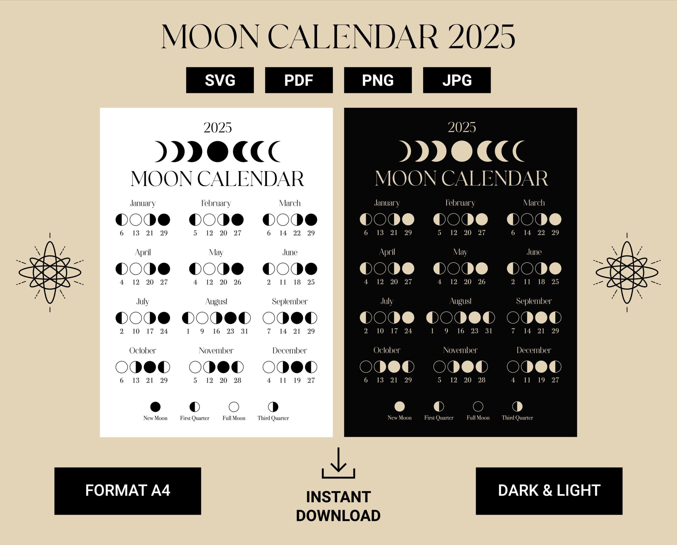 2025 Lunar Calendar - Etsy Israel with Free Printable Lunar Calendar 2025