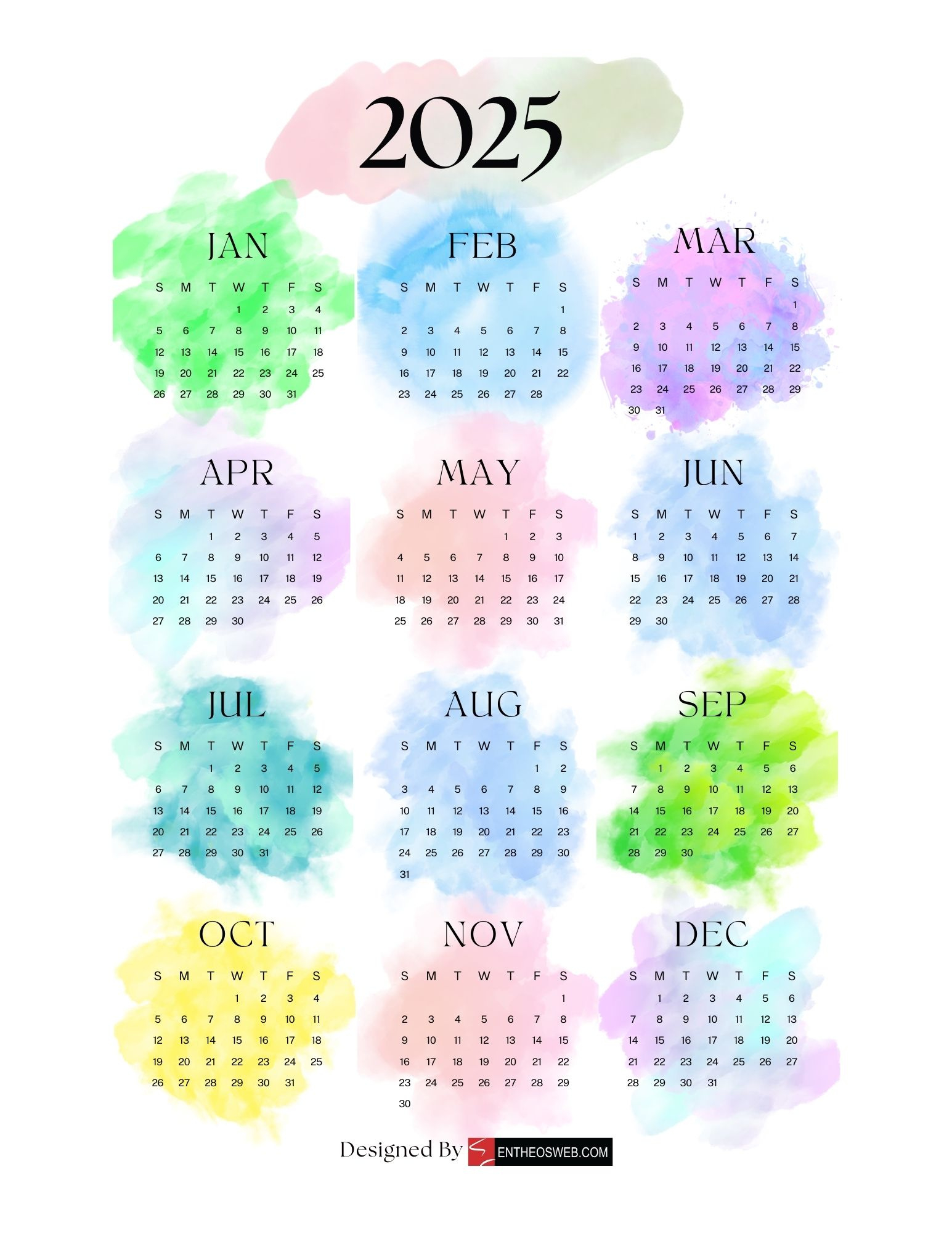 2025 Pdf Calendars – Free Downloads | Entheosweb inside Printable Colorful Calendar 2025