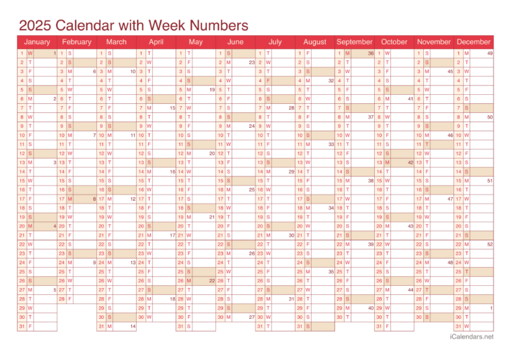 Printable Calendar 2025 with Week Numbers