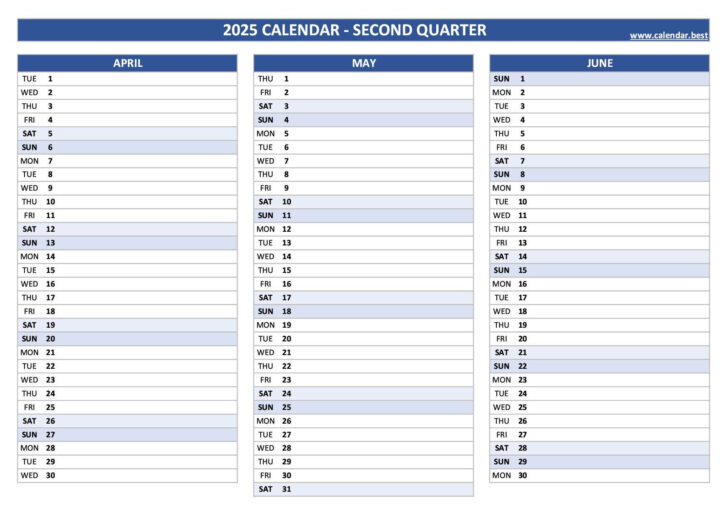 Printable Quarterly Calendar 2025