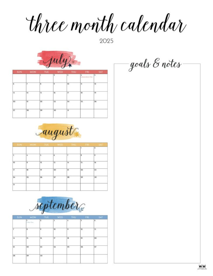 3 Month Printable Calendar 2025