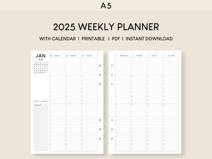 Printable Calendar 2025 Weekly Hourly