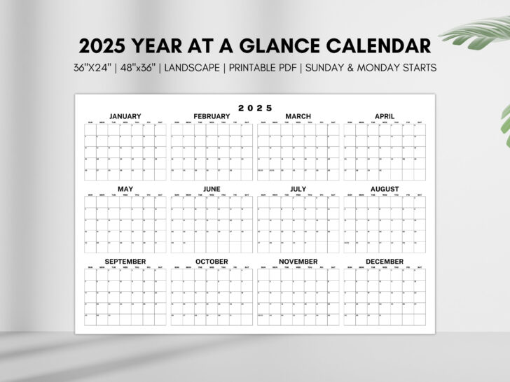 2025 Calendar at a Glance Printable