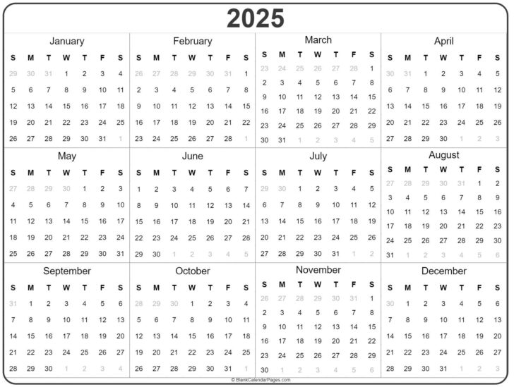 2025 Calendar Year Free Printable