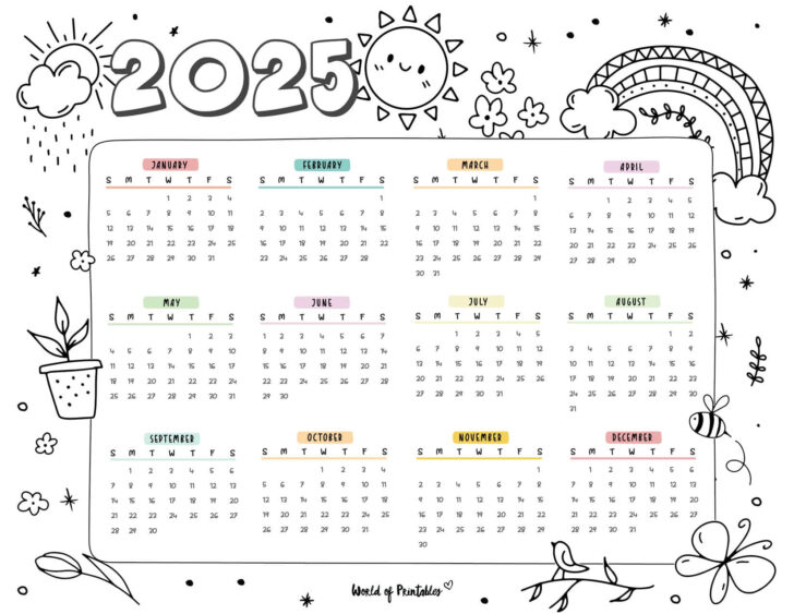 2025 Year View Calendar Printable