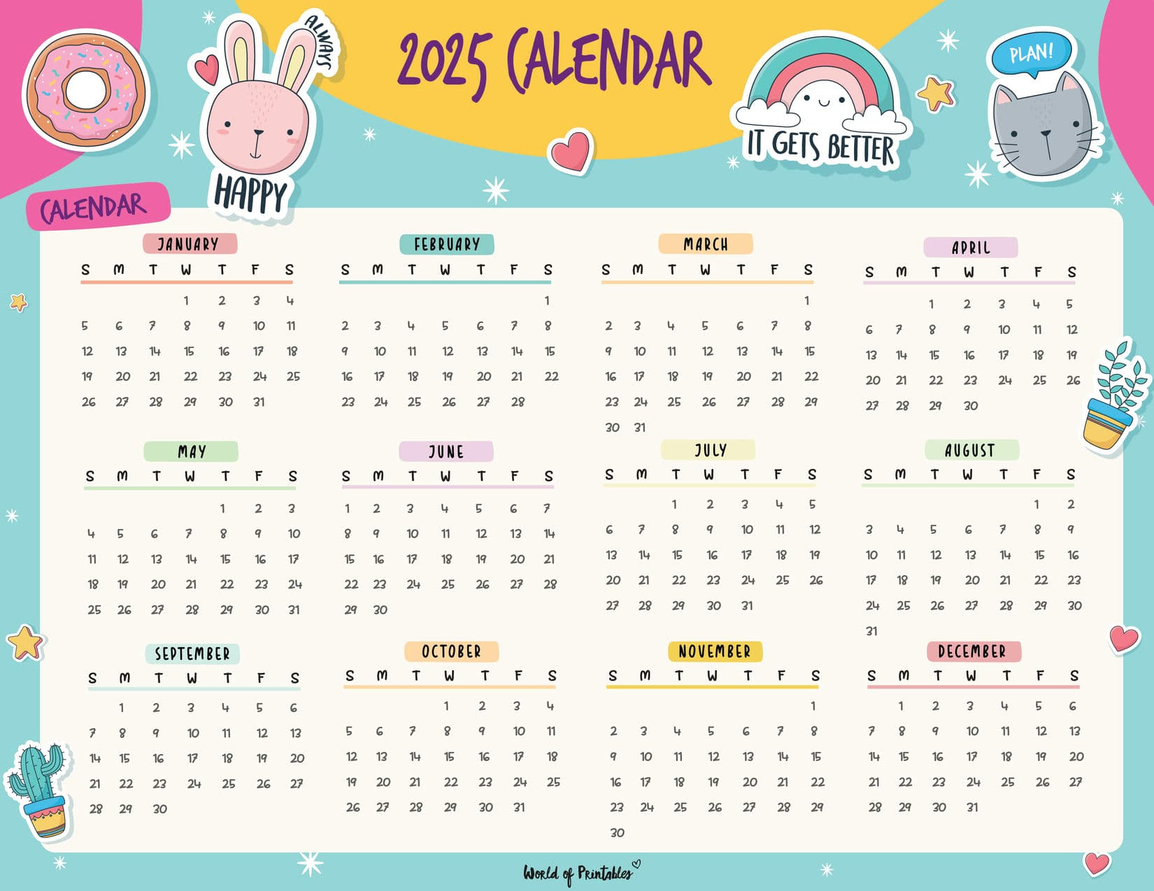 2025 Year Calendars - 70 Best Printables - World Of Printables in Cute Printable Weekly Calendar 2025