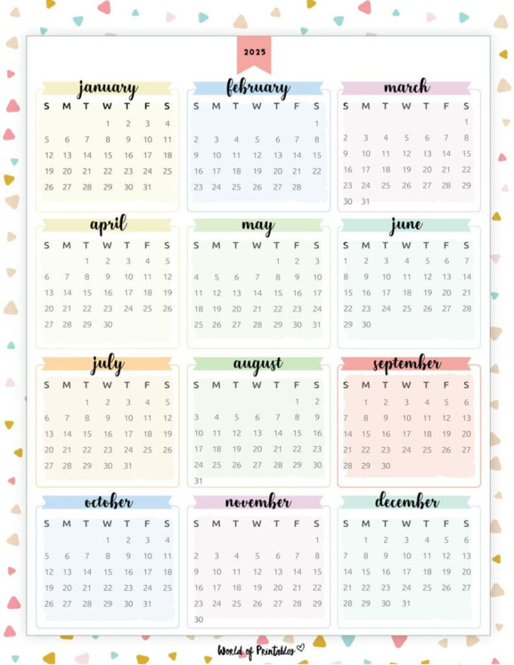 Printable Colorful Calendar 2025