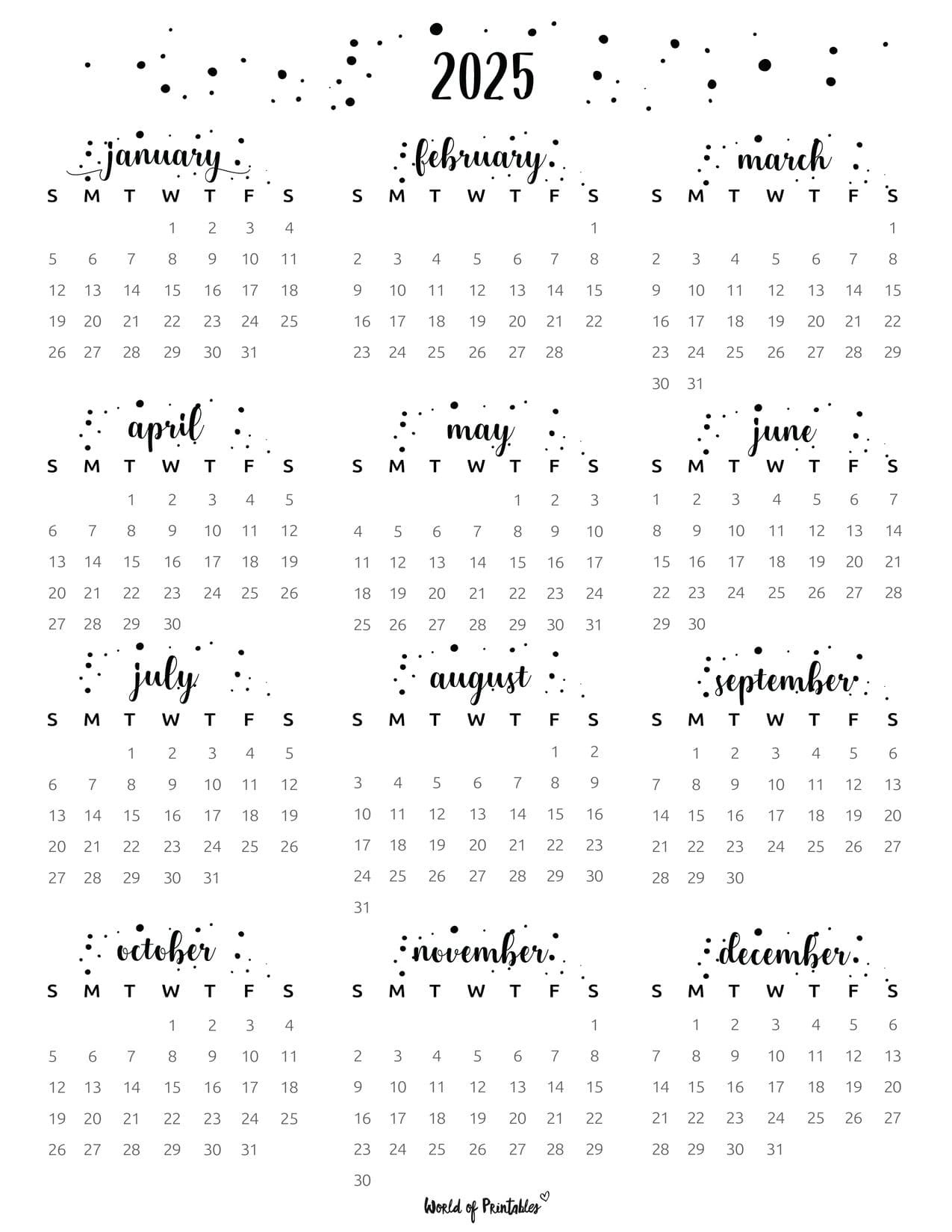 2025 Year Calendars - 70 Best Printables - World Of Printables with Bullet Journal Calendar 2025 Printable