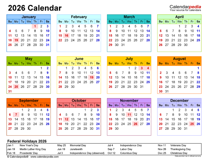 2026 Holiday Calendar Printable