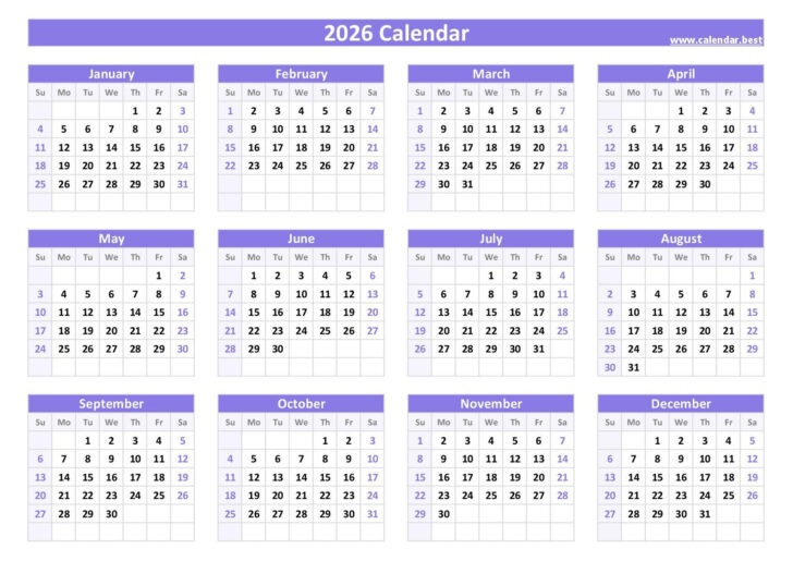 2026 Yearly Calendar Printable Free