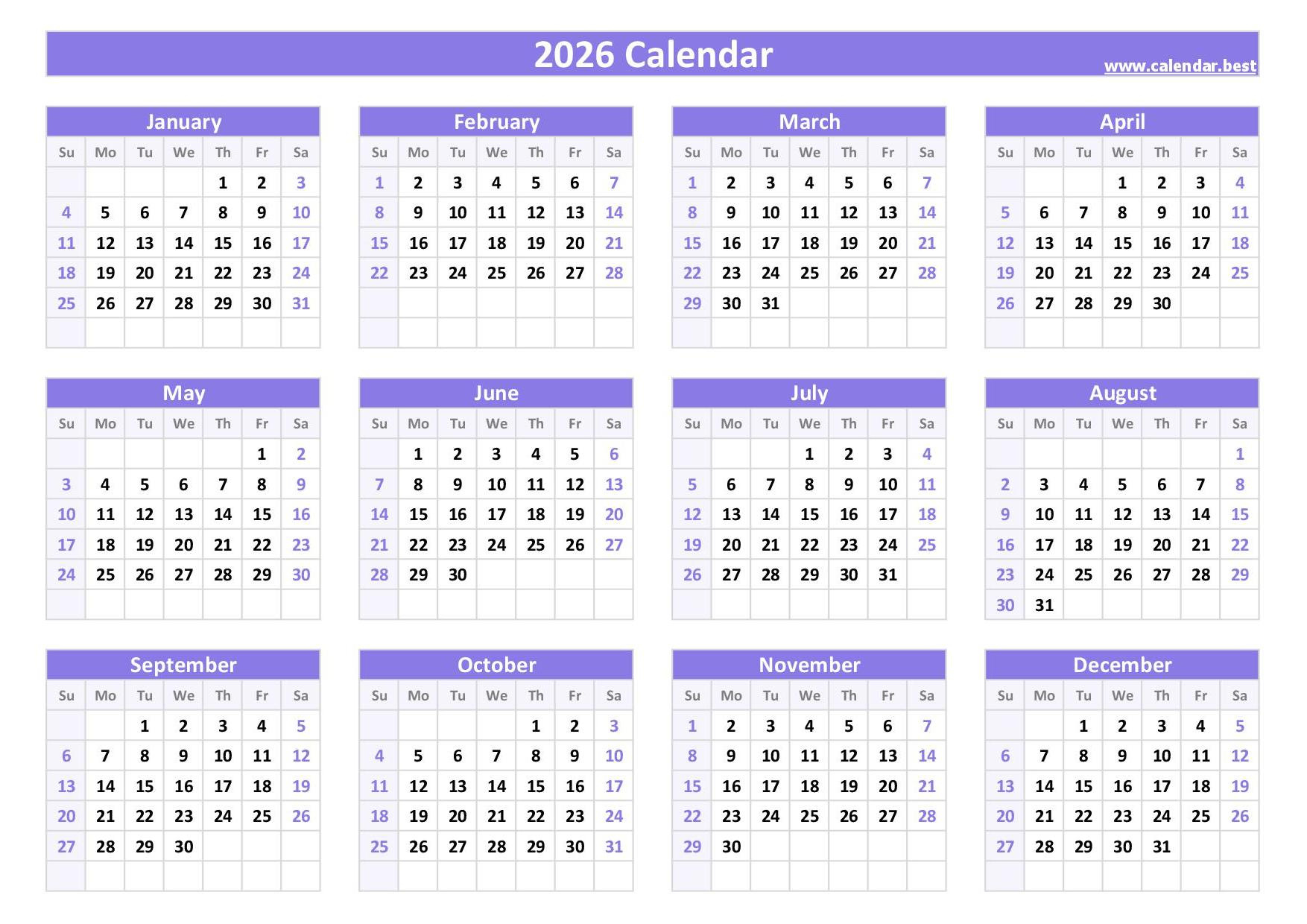 2026 Calendar With Week Numbers with Free 2026 Printable Calendar