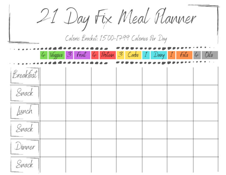 21 Day Fix Calendar Printable