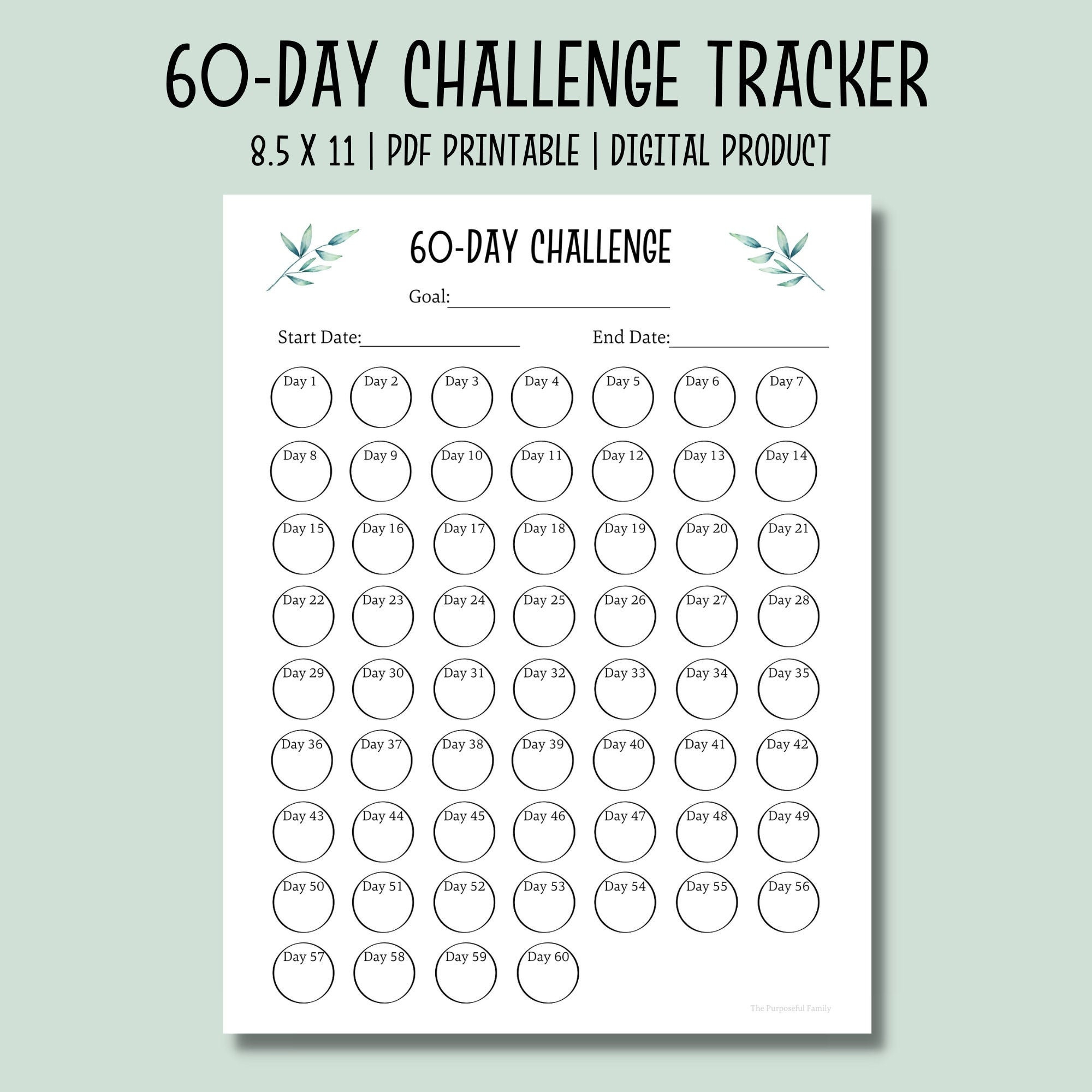 60 Day Challenge Tracker Printable Pdf Habit Tracker - Etsy within 60 Day Calendar Printable