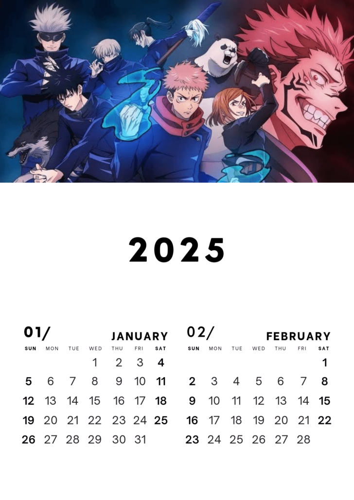 Anime Calendar 2025 Printable