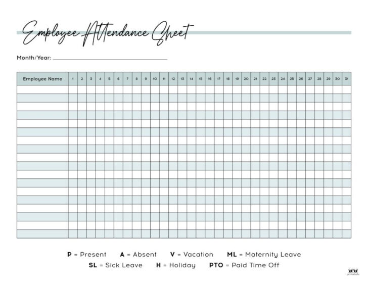 2025 Employee Attendance Calendar Printable Free Download