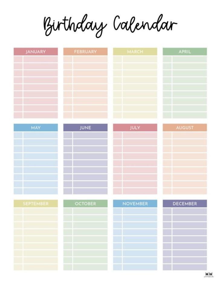 Family Birthday Calendar 2025 Printable