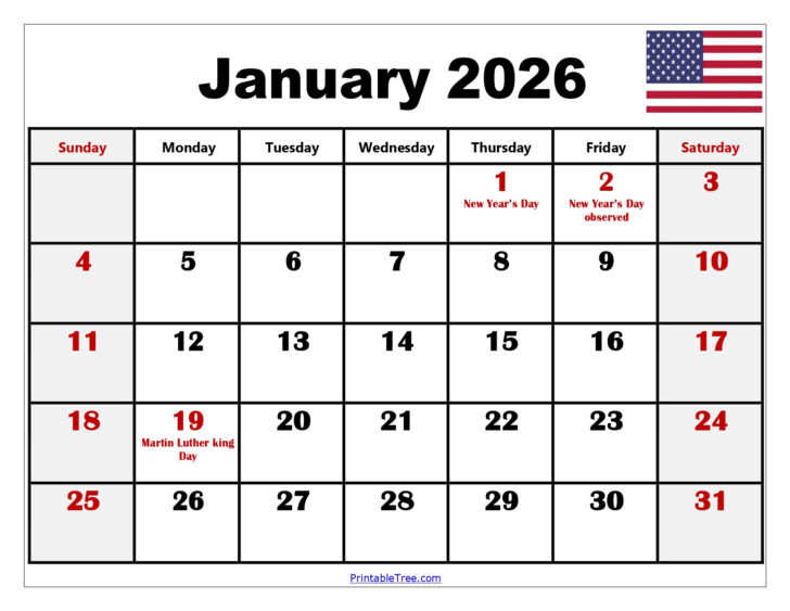 January 2026 Calendar Printable